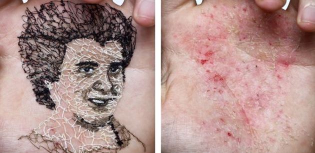 David Cata Creates Cringe-Worthy Portraits by Sewing the Palms of His Hand