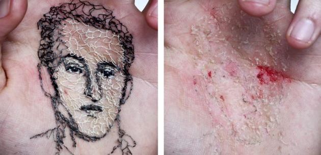 David Cata Creates Cringe-Worthy Portraits by Sewing the Palms of His Hand