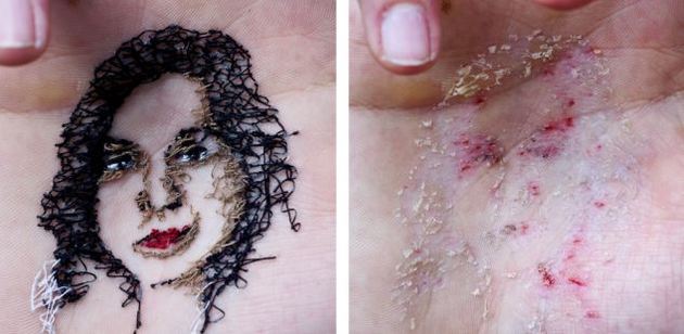 David Cata Creates Cringe-Worthy Portraits by Sewing the Palms of His Hand