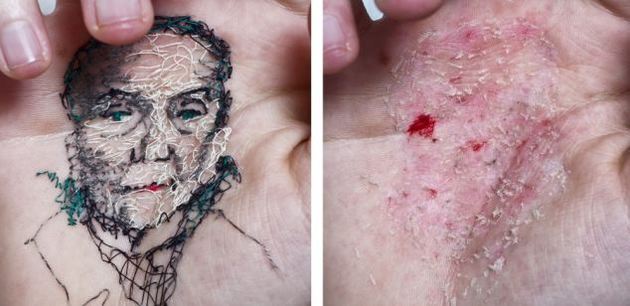 David Cata Creates Cringe-Worthy Portraits by Sewing the Palms of His Hand