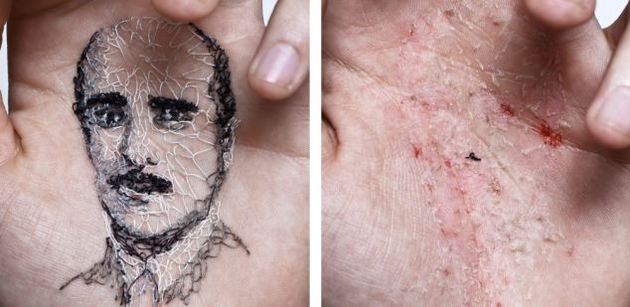 David Cata Creates Cringe-Worthy Portraits by Sewing the Palms of His Hand