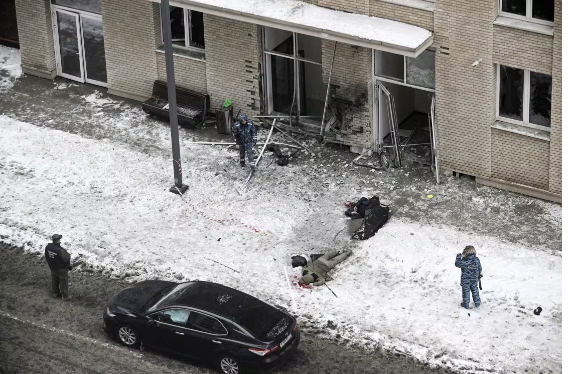 The morning after scene of the explosion in Moscow.