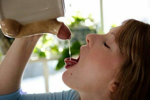 drinking milk from his new mug