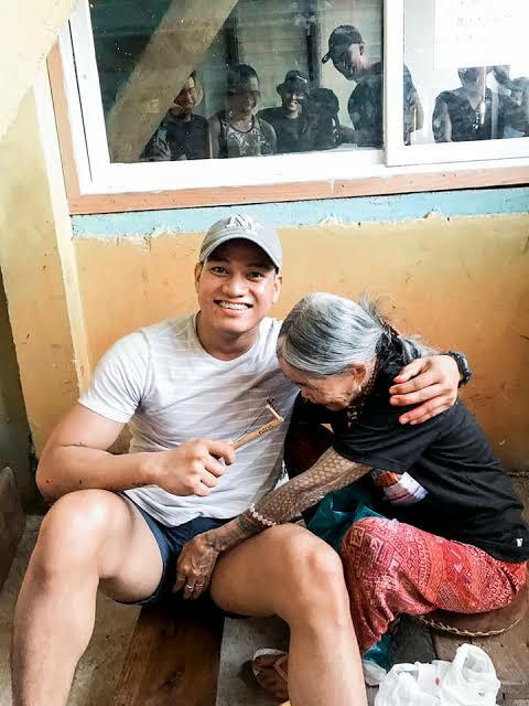 old woman touches men's penises