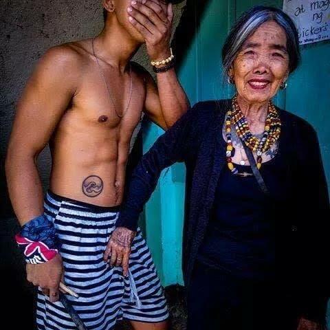 old woman touches men's penises