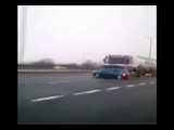 crazy truck driver vs car