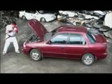 Kung fu king smashes up car