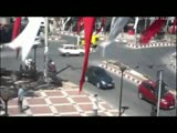 Dumbass taxi driver runs over a motorcyclist and into a tree