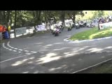 Multiple motorbikes crash during a race