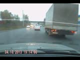 Russian cop car causes car to hit pedestrian