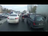 Motorcyclist in Russia has a close call