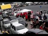Brazilian truck driver showboating takes out crowd