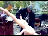 Homeless is raping a rubber doll infront of his friends