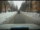 Russian Driver Slides Off Icy Road Taking Out A Few Peds