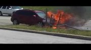 Car catches on fire after a flat