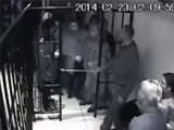 A bouncer is beaten and shot at with a pistol in a club