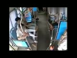 Man pulls out a knife but is choked to unconciousness by a bus driver.