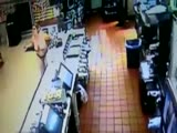 Naked Woman with Huge Tits Goes Berserk in a McDonalds Running Behind the Counter and Smashing Everything