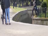 Chick Tries To Jump Across A Small Canal And Eats It Big Time!