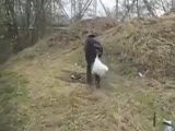 Drunk Man Collecting Bottles Falls Into A River