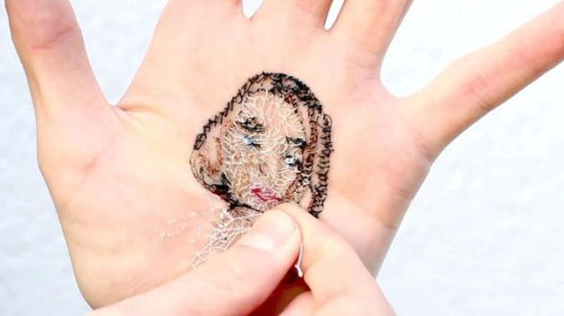 David Cata Creates Cringe-Worthy Portraits by Sewing the Palms of His Hand