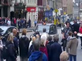 British football hooligans fight in the streets of edinburgh
