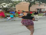 Rainbow haired chick fights in the street