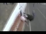 Man and Bull Fall off Bridge......Guy Lands Head First Cracking his Head Open on the Pavement