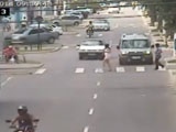 Drunk Driver Knocks Down Hot Looking Chick Crossing The Road