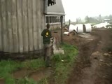 Man knocks down silo with sledge hammer