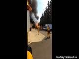 Gascanister explodes in fire multiple angles