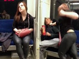 Possessed woman randomly attacks man on train.