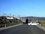 Unlucky Pedestrian Meets A Spinning Lada