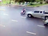 Scooter Rider Is Hit By A Pick-up And Then Run Over By A Car