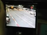 An unexpecting woman walking near the tracks is slammed hard by a passing train.