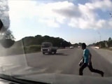 Poor Guy Runs Straight Under A Truck On The Crossing