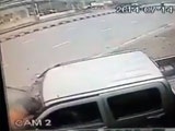 Pick-up driver crashes through his windshield dies instantly