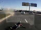 Biker Knocked Off Under The Wheels Of A Car