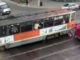 Tram Runs Over Two Pedestrians Crossing The Tacks