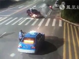 Speeding motorbiker fatally hits a car making a left turn