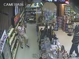 Robber opens fire