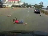 Unlucky Biker Knocked Off By One Car And Then Run Over By Another