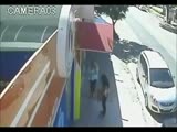 Elderly man jaywalking is run over by a motorbiker and dies.