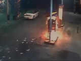 Reckless Driver Crashes Into a Gas Pump and Just Keeps on Going