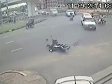 Scooter Rider Hits A Car Slides And Breaks His Back On The Curb