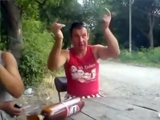 Drunk Ukrainian Gets A Log To The Face Leaving Him Unconscious