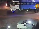 Man On A Scooter Hits A Truck Then Falls Under The Wheels Of A Lorry