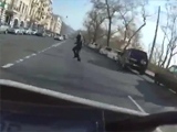 Motorbiker Hits A Jaywalking Pedestrian Then Gets Killed By Car.