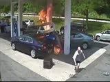 Car crashes to gaspump, big campfire