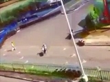 Biker Forgets To Turn And Rides Straight Through An Iron Fence